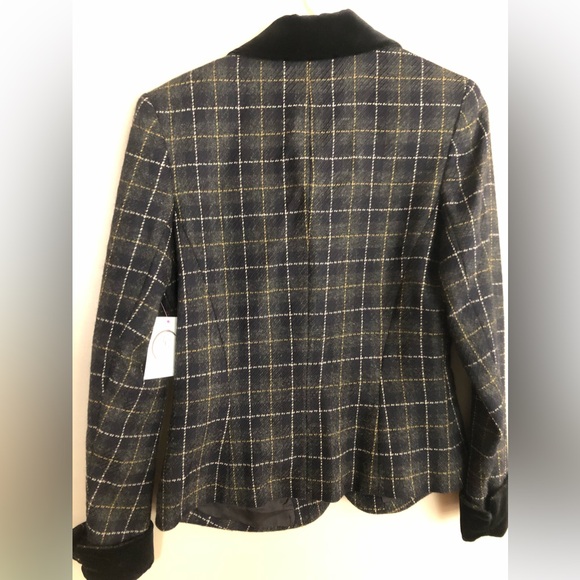 Vintage ANNE KLEIN II Wool Black Plaid Blazer Jacket  Size 2 - Picture 2 of 2